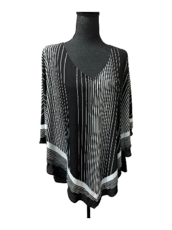 Allison Daley Tops - Allison Daley 3X Black White Striped Poncho Blouse Flowy Cape Top Chic